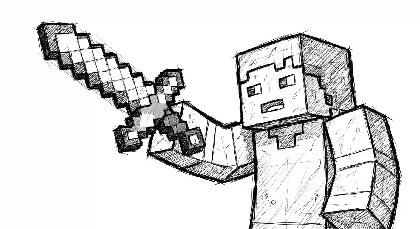 Minecraft Kleurplaat van Minecraft met bekende figuren en avontuurlijke elementen om zelf in te kleuren.
