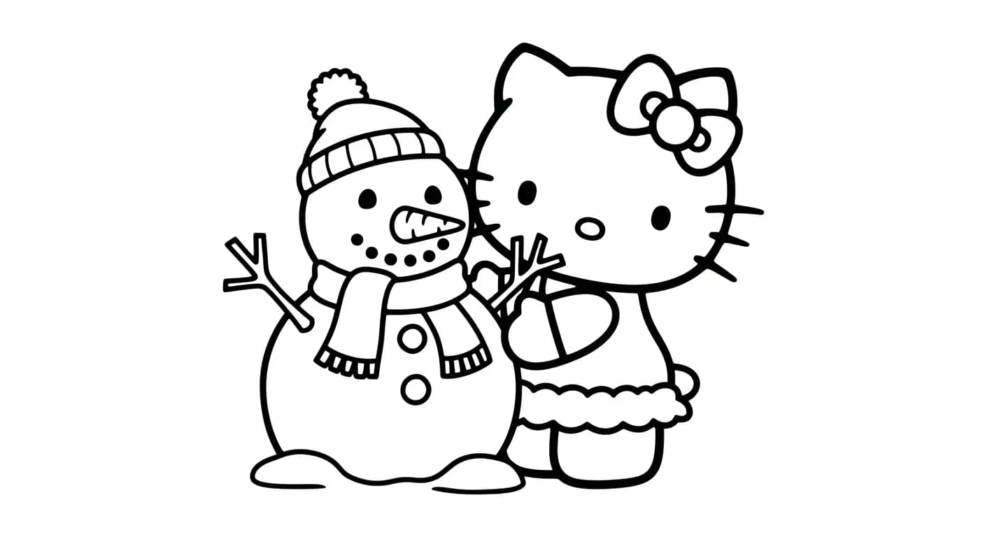 hello kitty Kleurplaat van hello kitty in een vrolijk en creatief thema om zelf in te kleuren.