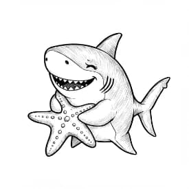 Haai Kleurplaat Kleurplaat van een zwemmende Haai in zwart-wit, klaar om in te kleuren.