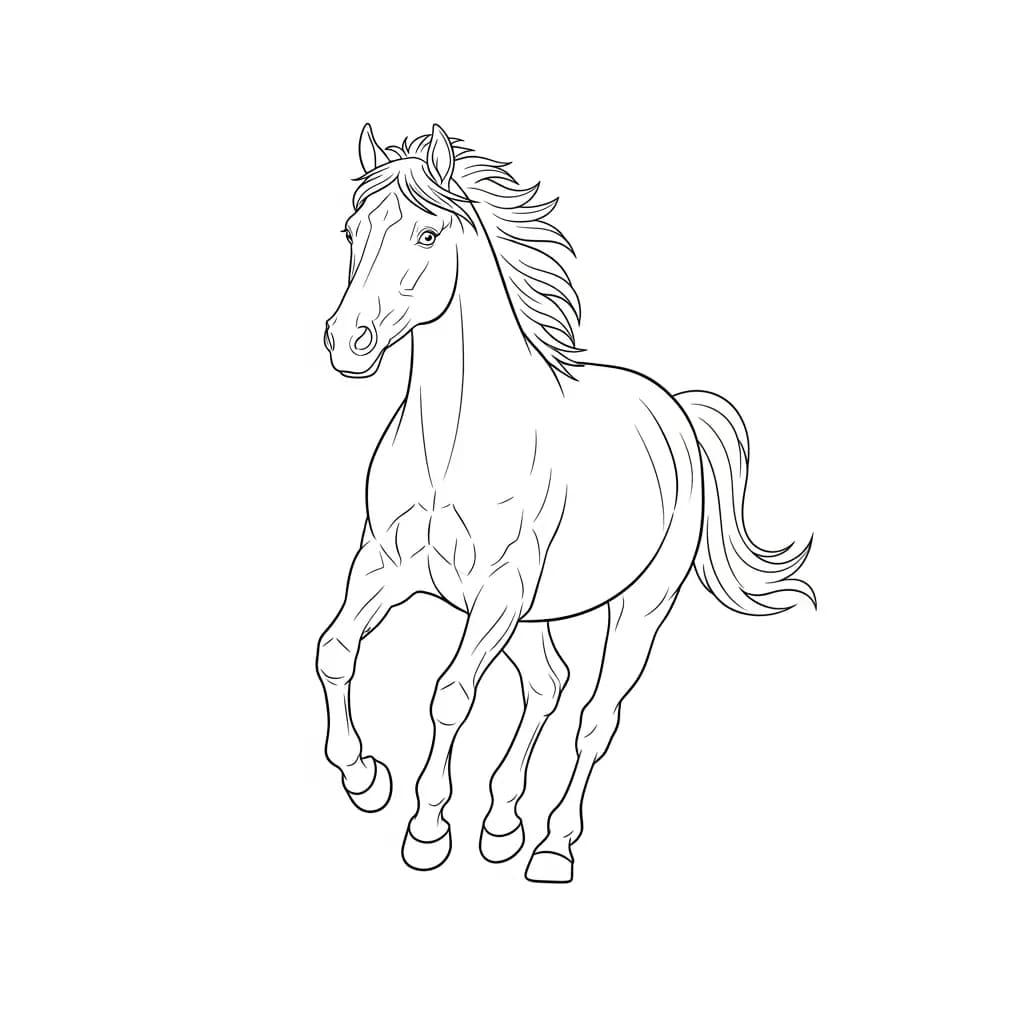 Paard Kleurplaat van een paard die eenvoudig te printen en in te kleuren is.