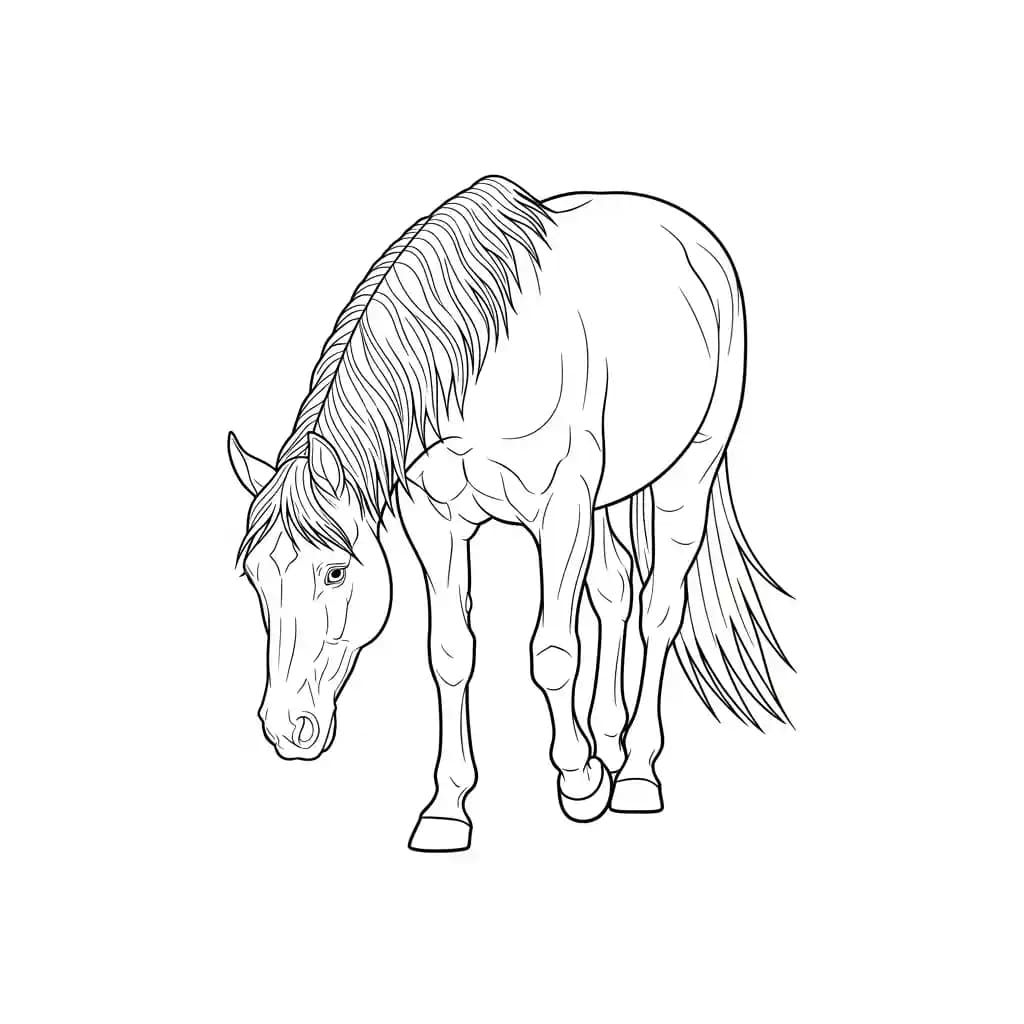 Paard Kleurplaat van een paard die eenvoudig te printen en in te kleuren is.