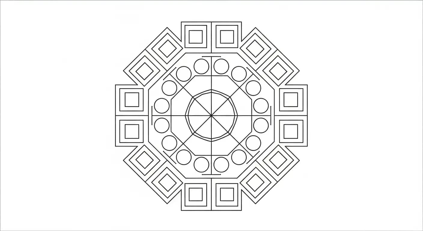 Mandala Mandala kleurplaat met rustige vormen en symmetrische patronen om in te kleuren.