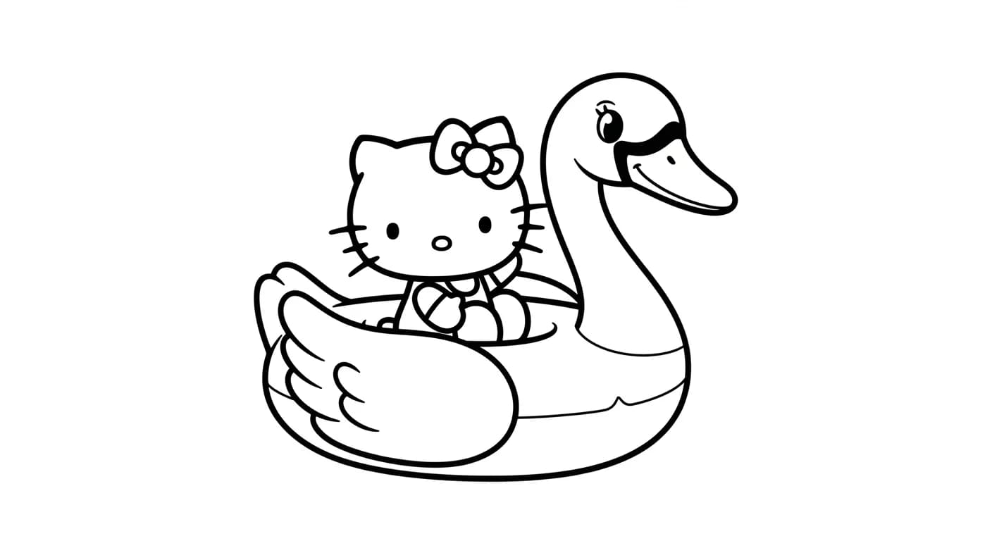 hello kitty Kleurplaat van hello kitty in een vrolijk en creatief thema om zelf in te kleuren.