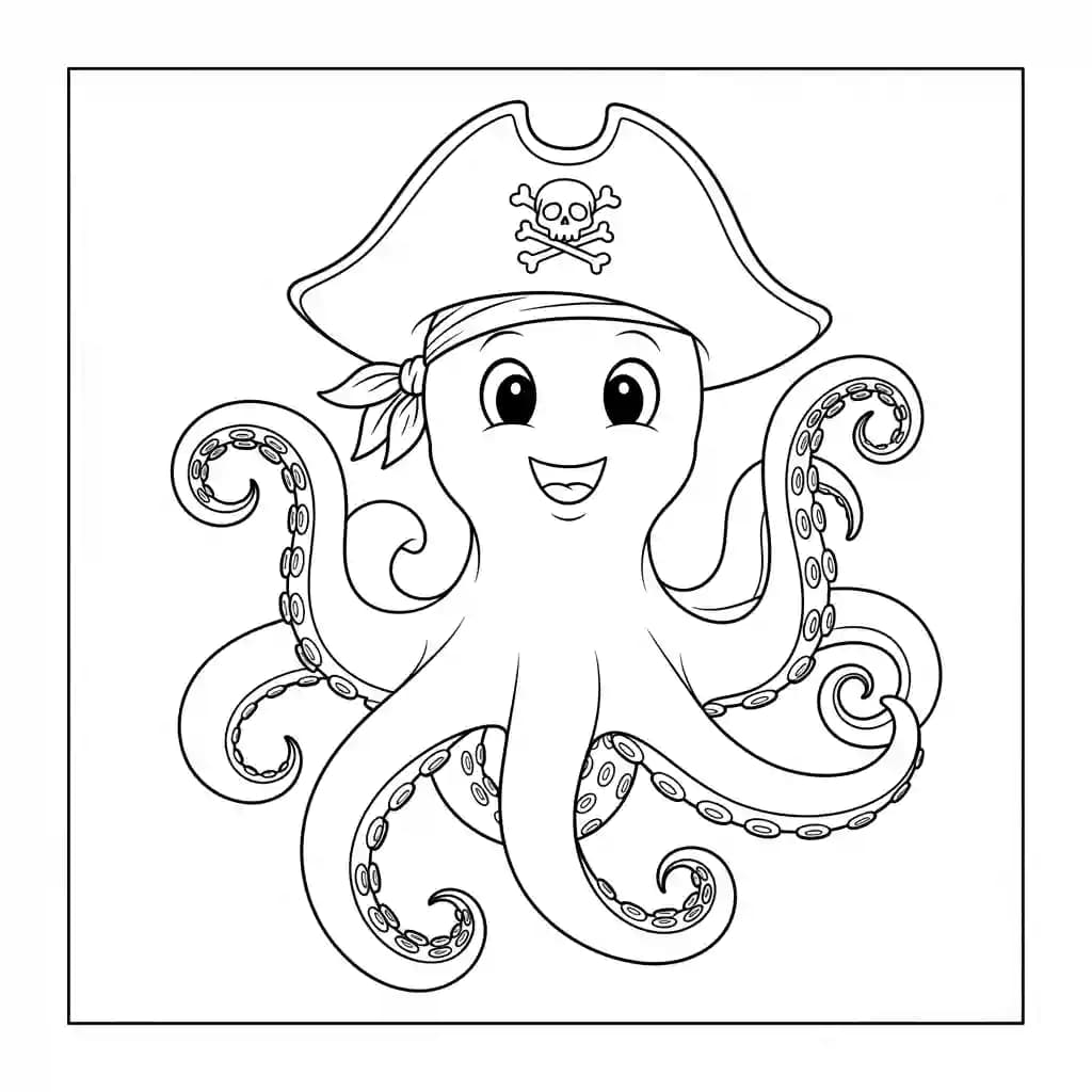 Octopus Kleurplaat van een vriendelijke Octopus die uitnodigt tot creatief inkleuren.