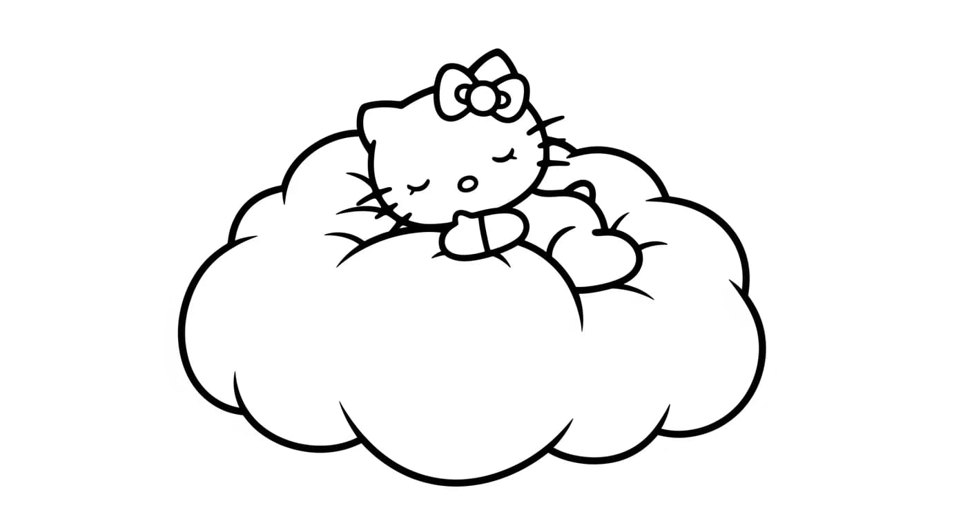hello kitty Kleurplaat van hello kitty in een vrolijk en creatief thema om zelf in te kleuren.
