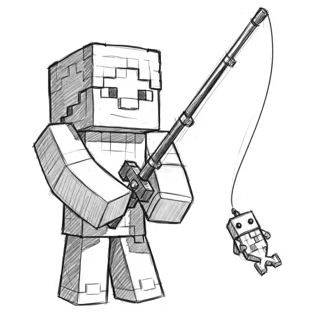 Minecraft Kleurplaat van Minecraft met bekende figuren en avontuurlijke elementen om zelf in te kleuren.