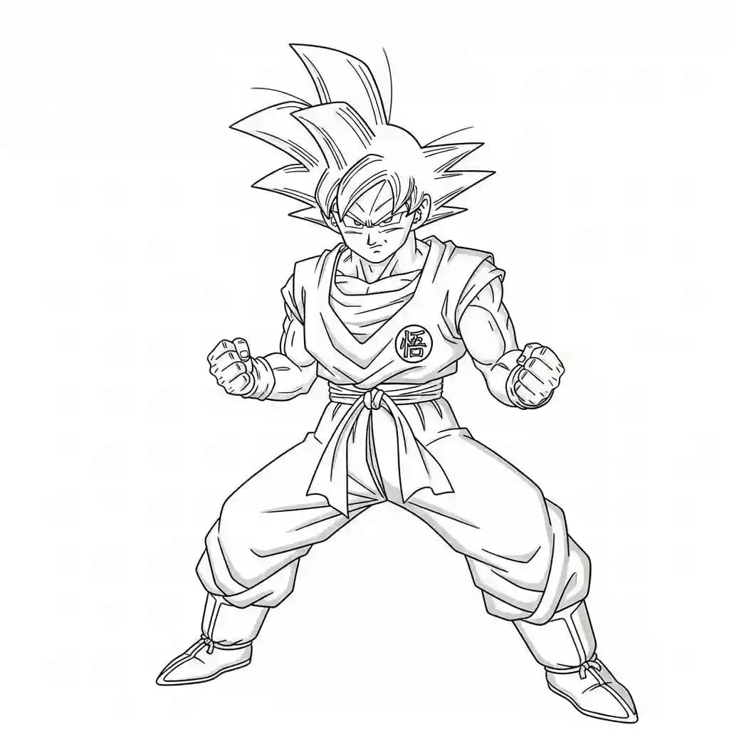 Goku kleurplaat schets kleurplaat van Goku in vechthouding met duidelijke lijnen om in te kleuren