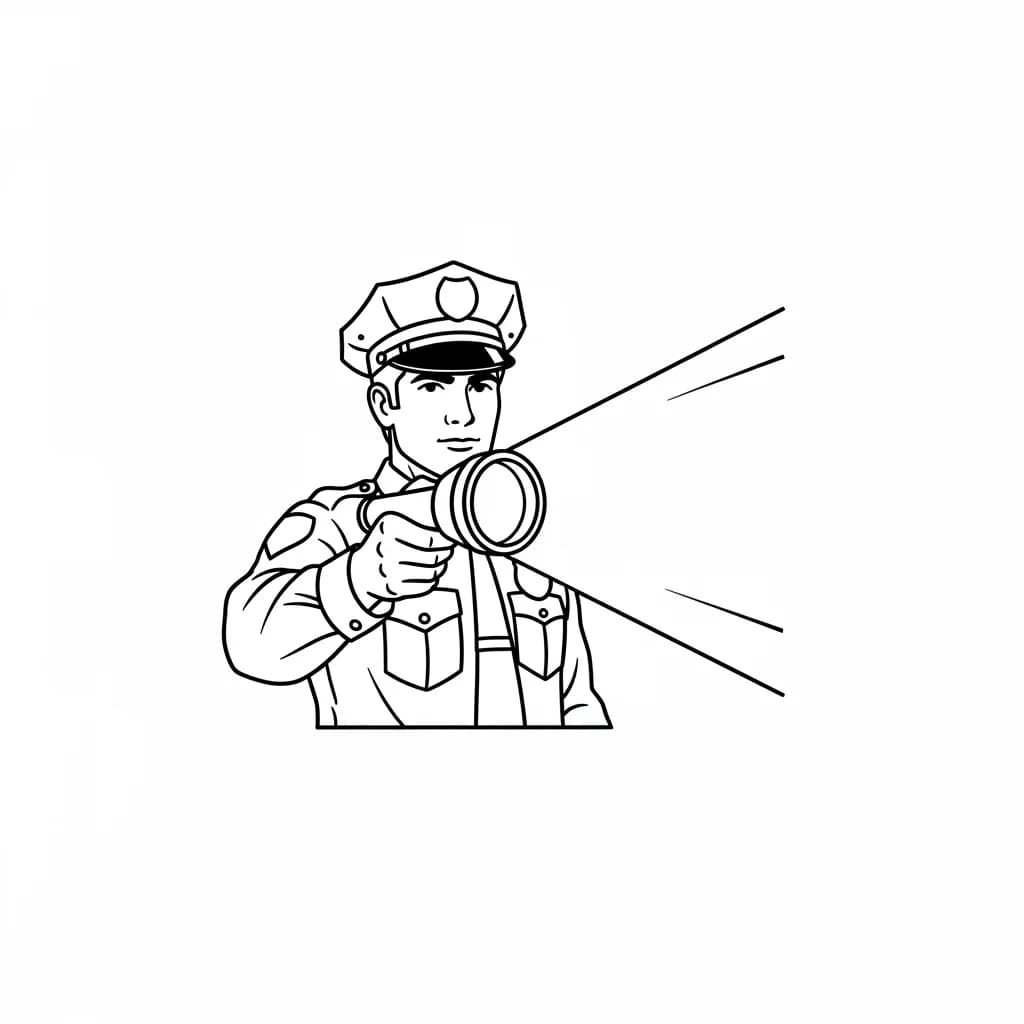 Politie Kleurplaat van de politie met een stoer en herkenbaar thema om zelf in te kleuren.