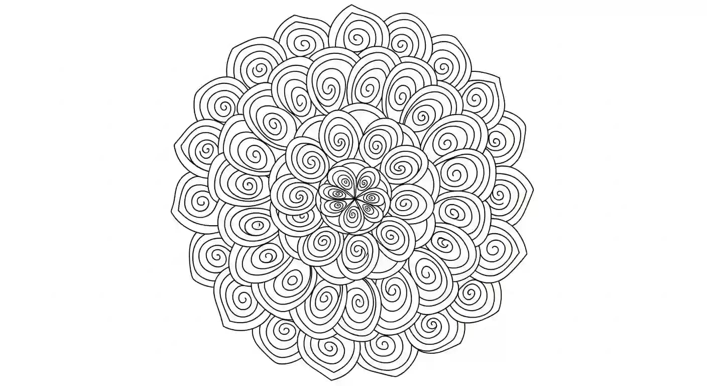 Mandala Mandala kleurplaat met rustige vormen en symmetrische patronen om in te kleuren.