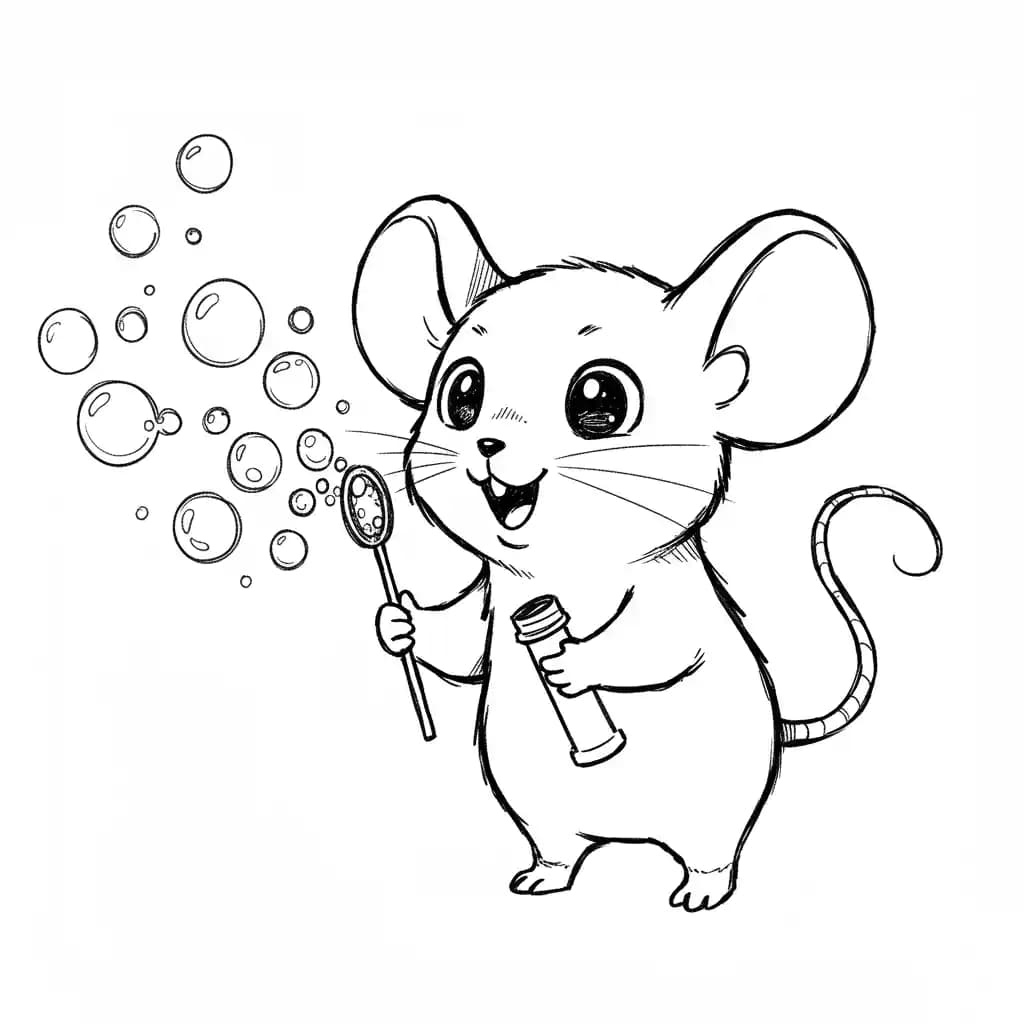 Muis Kleurplaat van een schattige muis die ideaal is om in te kleuren door kinderen en volwassenen.