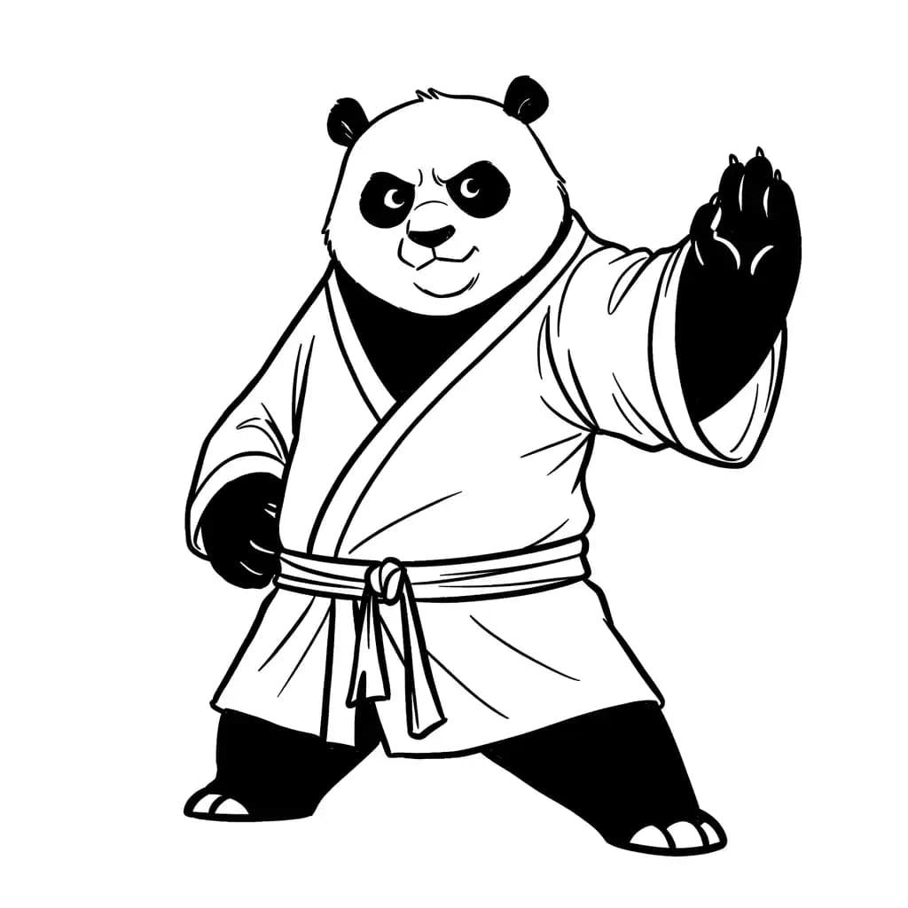 Kung Fu Panda Kung Fu Panda kleurplaat met een grappige en stoere houding om zelf in te kleuren.